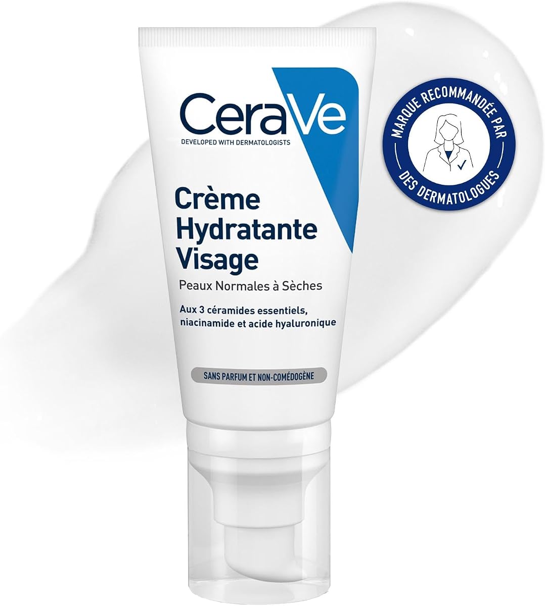CeraVe Crème Hydratante Visage, peaux normales à sèches : crème hydratante pas chère (52 ml)