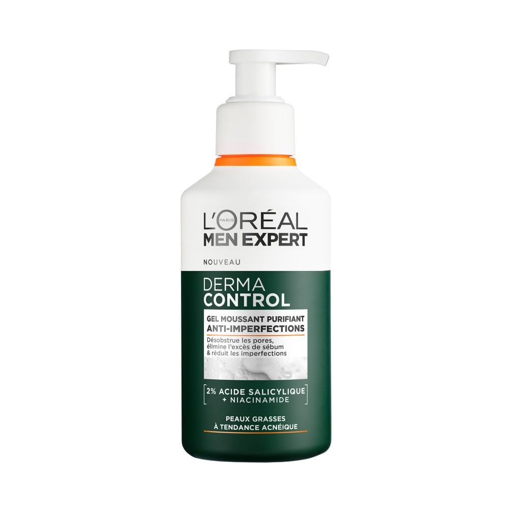 Gel moussant purifiant L'Oréal Men Expert Derma Control à l'acide salicylique pour homme à peau grasse