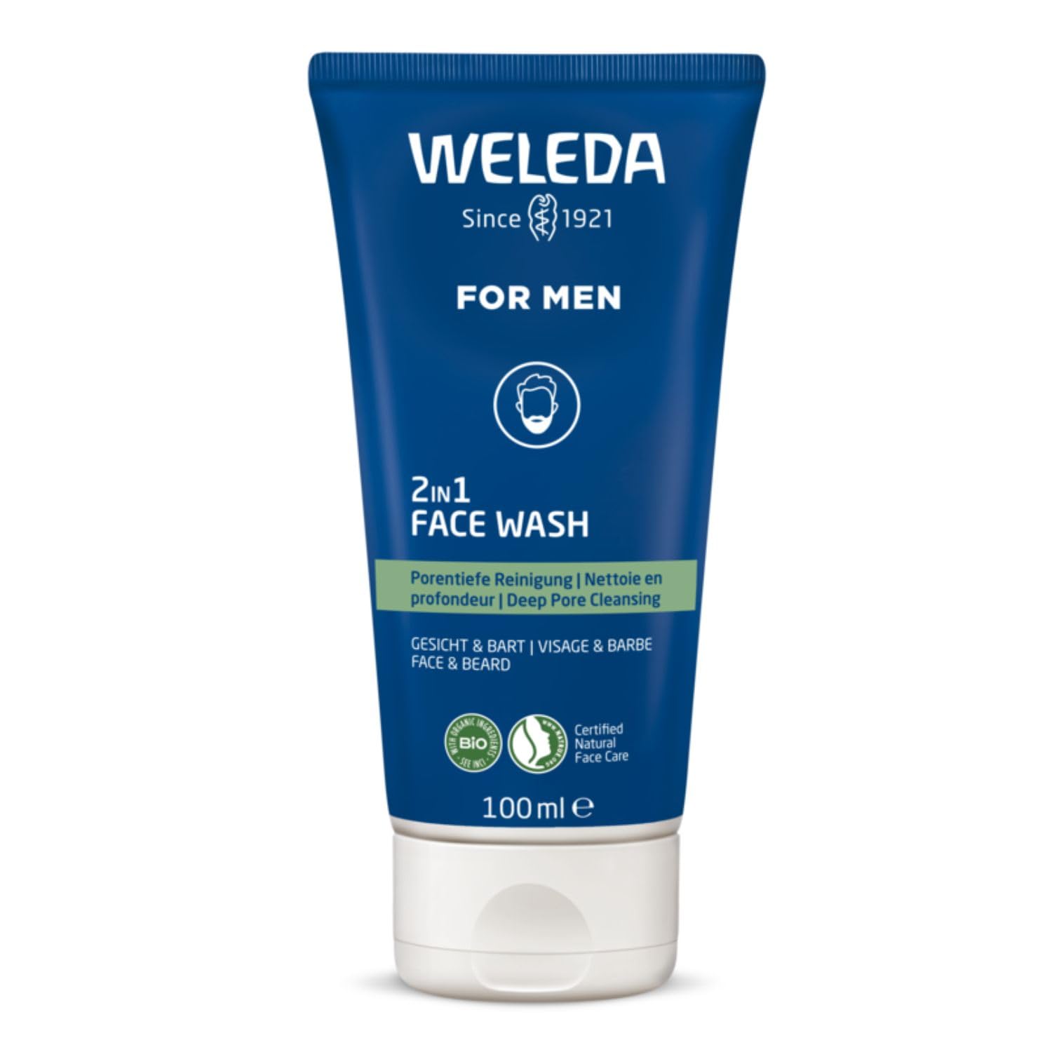 Gel nettoyant 2en1 visage et barbe Weleda For Men en tube bleu