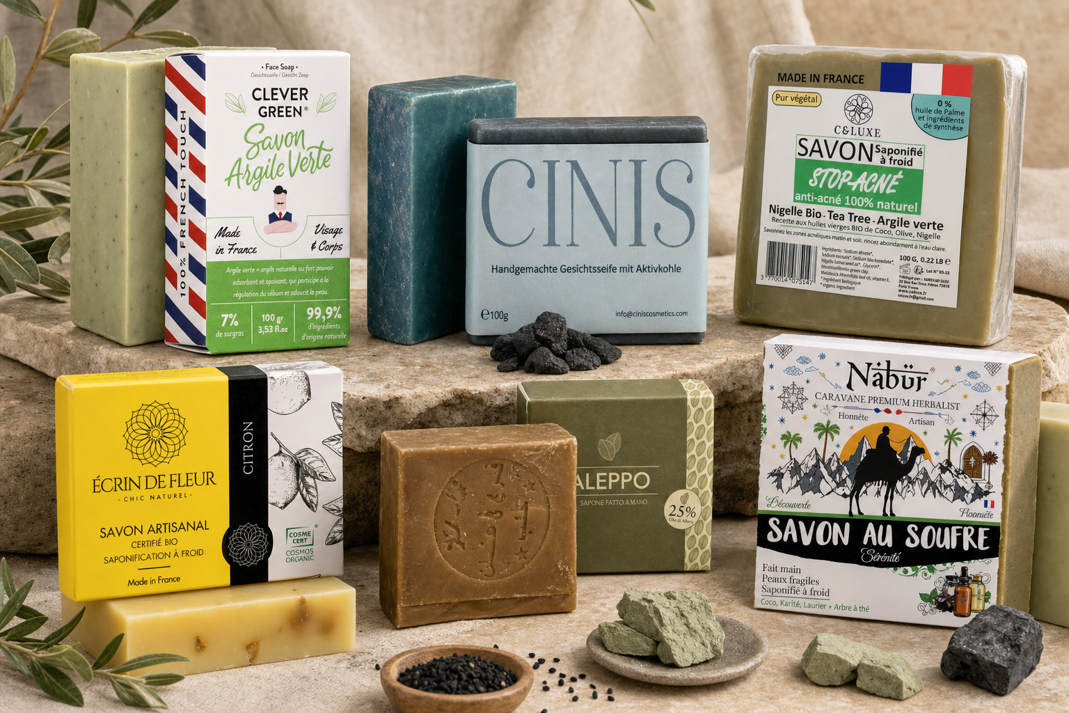 Six savons solides naturels pour peau grasse