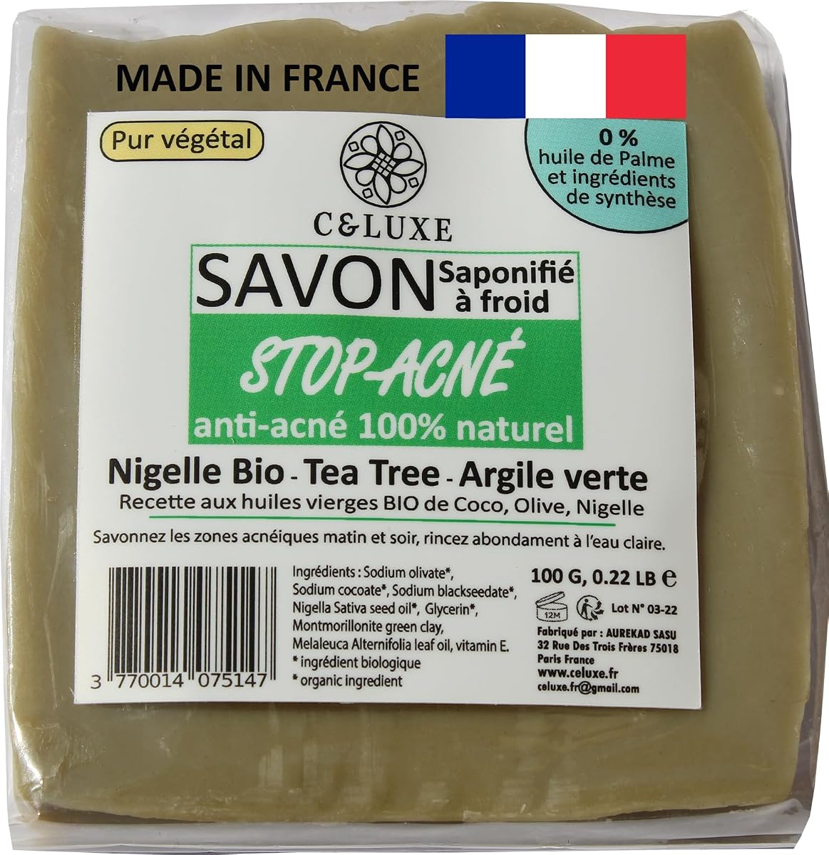 savon nigelle tea tree argile verte saponifié à froid peaux grasses acnéiques