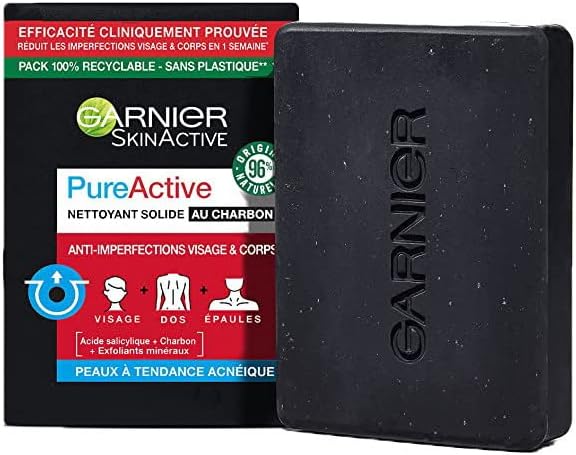 Garnier Pure Active nettoyant solide au charbon et à l'acide salicylique pour peau noire grasse