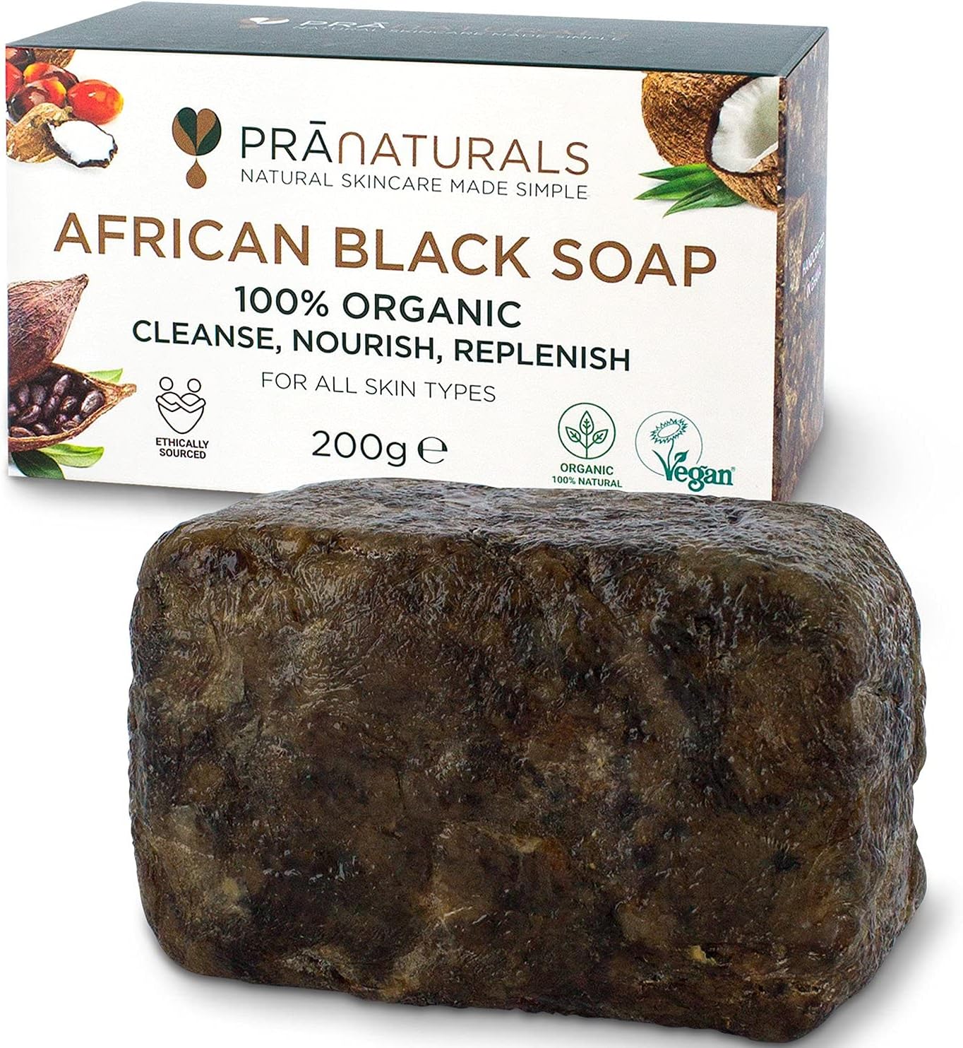 PraNaturals savon noir africain brut au beurre de karité pour peau noire grasse