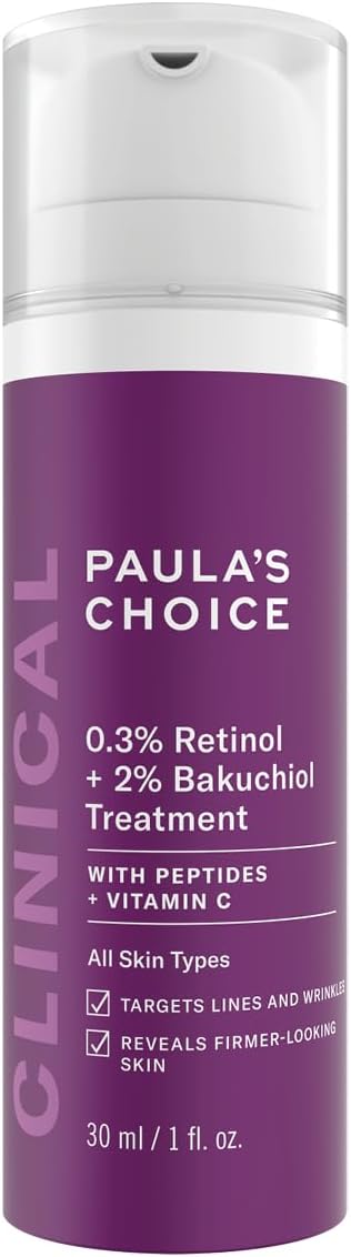 Paula's Choice clinical 0.3% rétinol 2% bakuchiol renouvellement cellulaire comédons